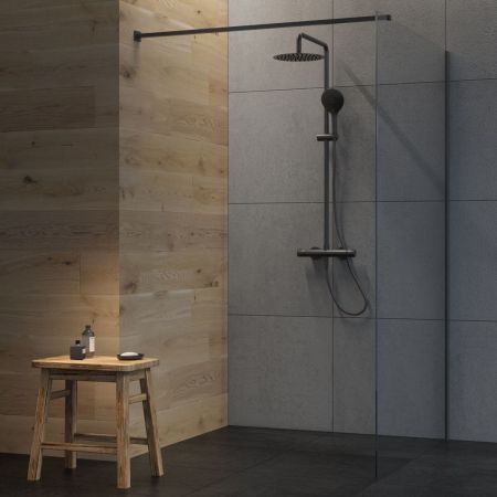 Oltens Atran thermostatic shower set with round rain shower head black matte 36500300