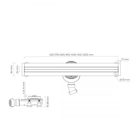 Oltens Langan Slim sprchový odtokový žlab 70 cm, černá/matná černá 30010300