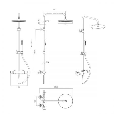 Oltens Vassa zestaw prysznicowy z baterią termostatyczną miedż szczotkowana 36508610
