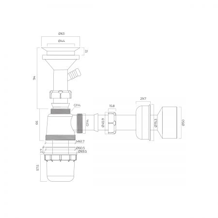 Oltens Harkan syfon umywalkowy butelkowy z sitkiem metalowym 02104000