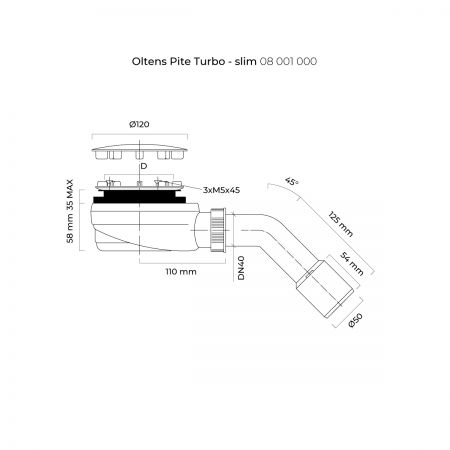 Oltens Pite Turbo shower siphon 90 mm plastic drain black matte 08001300