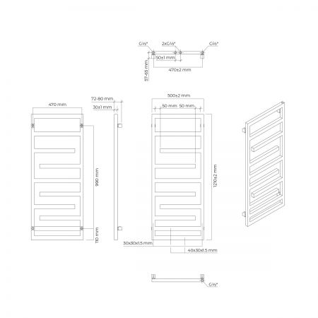 Oltens Flamma bathroom heater 121x50 white 55015000