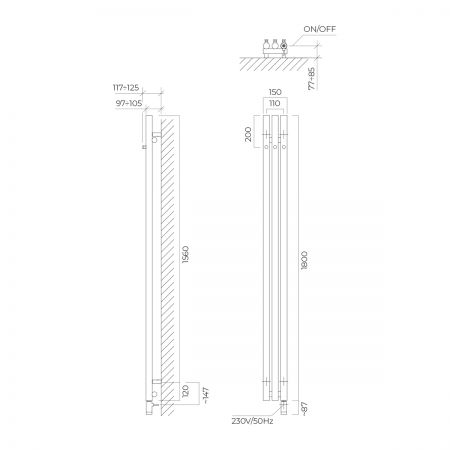 Oltens Stang (e) bathroom radiator 180x15cm, electric, brushed copper 55111610