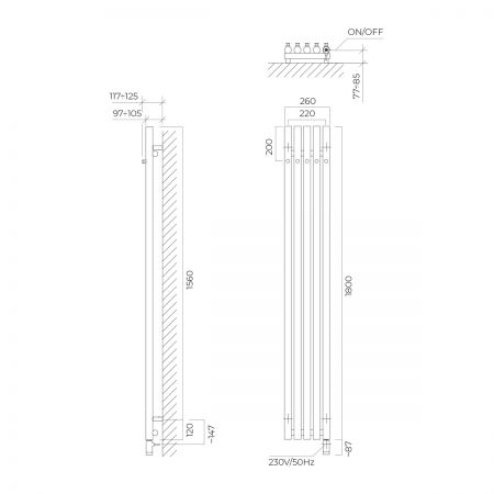 Oltens Stang (e) koupelnový radiátor 180x26 cm elektrický, měď kartáčovaná 55117610