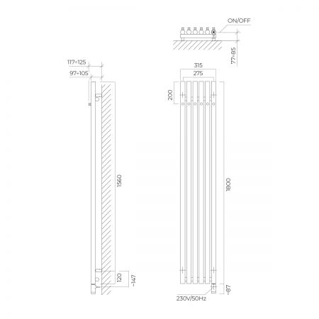 Oltens Stang (e) koupelnový radiátor 180x31,5cm elektrický, měď kartáčovaná 55118610