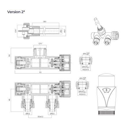 Oltens Varmare Ventil single-hole thermostatic set for radiators, left-hand type, graphite 55905400