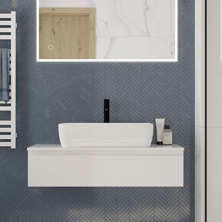 Oltens Vernal wall-mounted base unit 100 cm with countertop, white gloss 68102000