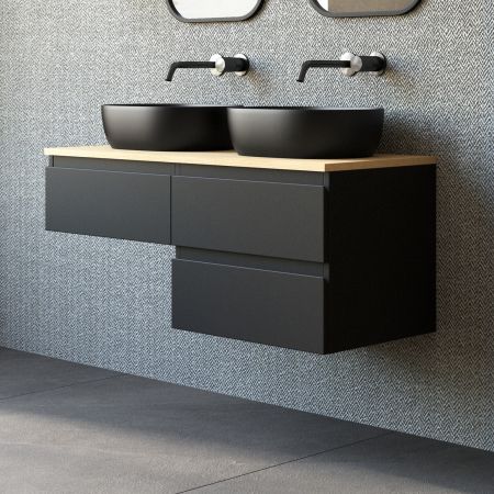 Oltens Vernal wall-mounted base unit 60 cm with countertop, matte black/oak 68111300