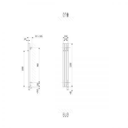 Oltens Stang (e) bathroom radiator 120x15 cm, electric, graphite 55131400