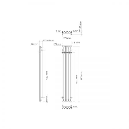 Oltens Stang bathroom radiator 180x31.5cm, graphite 55018400