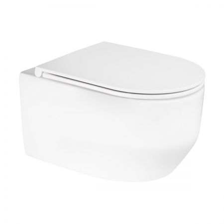 Satz Oltens Holsted wandmontiertes PureRim-Toilettenbecken mit langsam schließendem Toilettensitz, weiß 42017000