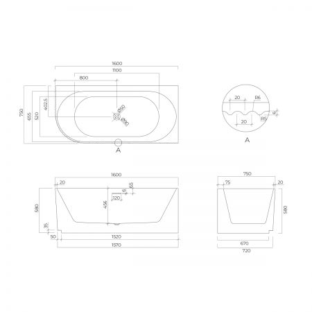 Oltens Hamnes rohová vana 160x75 cm, pravá, bílá 11008000