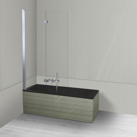 Oltens Langfoss Sela zestaw wanna prostokątna 140x70 cm akrylowa czarny mat z parawanem nawannowym 115 cm 2-częściowy chrom 18000300