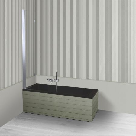 Oltens Langfoss Sela zestaw wanna prostokątna 140x70 cm akrylowa czarny mat z parawanem nawannowym 115 cm 2-częściowy chrom 18000300