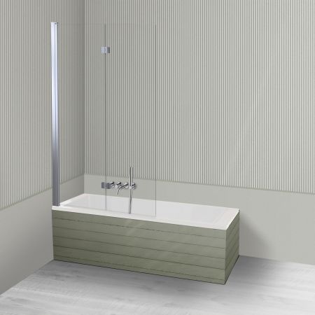 Oltens Langfoss Sela zestaw wanna prostokątna 150x70 cm akrylowa biała z parawanem nawannowym 115 cm 2-częściowy chrom 18001000