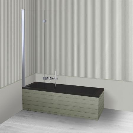 Oltens Langfoss Sela zestaw wanna prostokątna 160x70 cm akrylowa czarny mat z parawanem nawannowym 115 cm 2-częściowy chrom 18002300