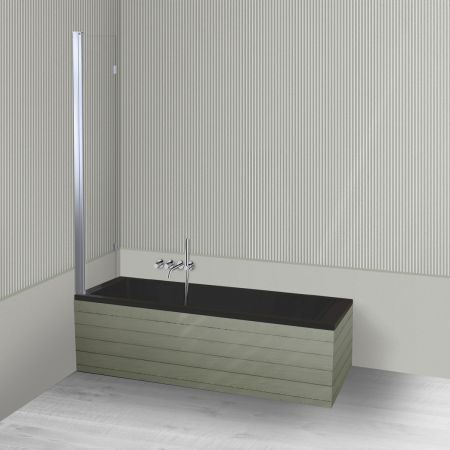 Oltens Langfoss Sela zestaw wanna prostokątna 160x70 cm akrylowa czarny mat z parawanem nawannowym 115 cm 2-częściowy chrom 18002300