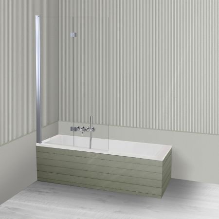 Oltens Langfoss Sela zestaw wanna prostokątna 160x70 cm akrylowa biały mat z parawanem nawannowym 115 cm 2-częściowy chrom 18002900