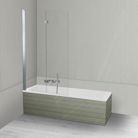 Oltens Langfoss Sela zestaw wanna prostokątna 170x70 cm akrylowa biała z parawanem nawannowym 115 cm 2-częściowy chrom 18003000