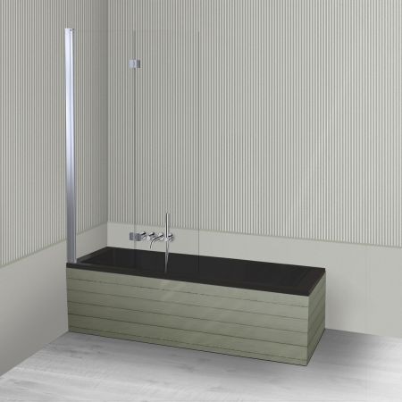 Oltens Langfoss Sela zestaw wanna prostokątna 170x70 cm akrylowa czarny mat z parawanem nawannowym 115 cm 2-częściowy chrom 18003300