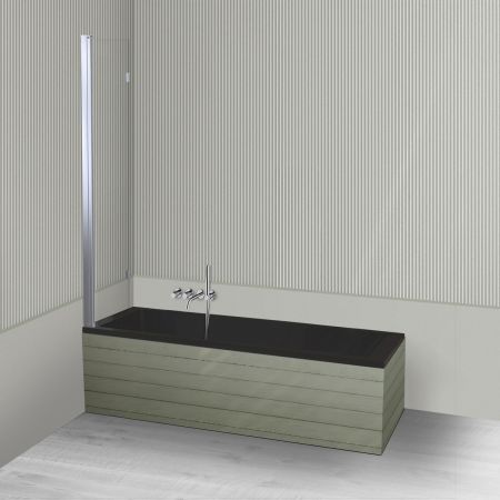 Oltens Langfoss Sela zestaw wanna prostokątna 170x70 cm akrylowa czarny mat z parawanem nawannowym 115 cm 2-częściowy chrom 18003300