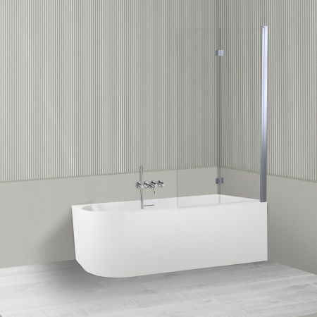 Oltens Delva Sela zestaw wanna wolnostojąca narożna 170x80 cm akrylowa prawa biała z parawanem nawannowym 115 cm 2-częściowy chrom 18006000