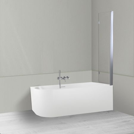 Oltens Delva Sela zestaw wanna wolnostojąca narożna 170x80 cm akrylowa prawa biała z parawanem nawannowym 115 cm 2-częściowy chrom 18006000