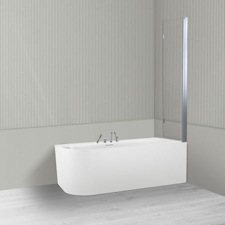 Oltens Hulda Sela zestaw wanna wolnostojąca narożna 160x75 cm akrylowa prawa biała z parawanem nawannowym 115 cm 2-częściowy chrom 18007000