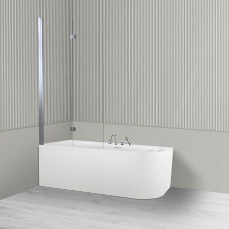 Oltens Hulda Sela zestaw wanna wolnostojąca narożna 160x75 cm akrylowa lewa biała z parawanem nawannowym 115 cm 2-częściowy chrom 18008000