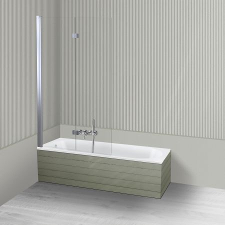 Oltens Lykke Sela zestaw wanna prostokątna 150x70 cm akrylowa biała z parawanem nawannowym 115 cm 2-częściowy chrom 18010000