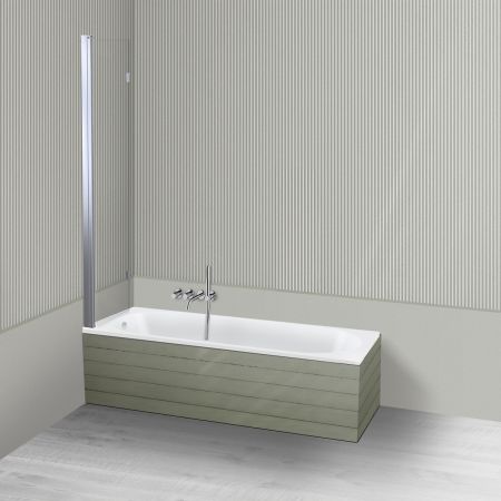 Oltens Lykke Sela zestaw wanna prostokątna 150x70 cm akrylowa biała z parawanem nawannowym 115 cm 2-częściowy chrom 18010000