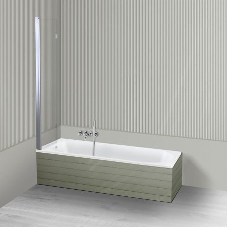 Oltens Lykke Sela zestaw wanna prostokątna 170x75 cm akrylowa biała z parawanem nawannowym 115 cm 2-częściowy chrom 18013000