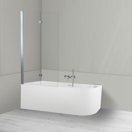 Oltens Hulda Sela zestaw wanna wolnostojąca narożna 170x80 cm akrylowa lewa biała z parawanem nawannowym 115 cm 2-częściowy chrom 18016000