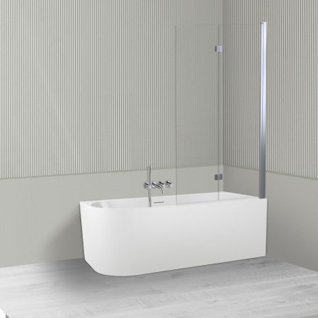 Oltens Delva Sela zestaw wanna wolnostojąca narożna 150x75 cm akrylowa prawa biała z parawanem nawannowym 115 cm 2-częściowy chrom 18017000