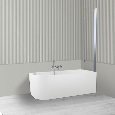 Oltens Delva Sela zestaw wanna wolnostojąca narożna 150x75 cm akrylowa prawa biała z parawanem nawannowym 115 cm 2-częściowy chrom 18017000