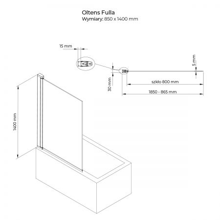 Oltens Fulla single panel bath screen 85 x 140 cm chrome/transparent glass 23102100