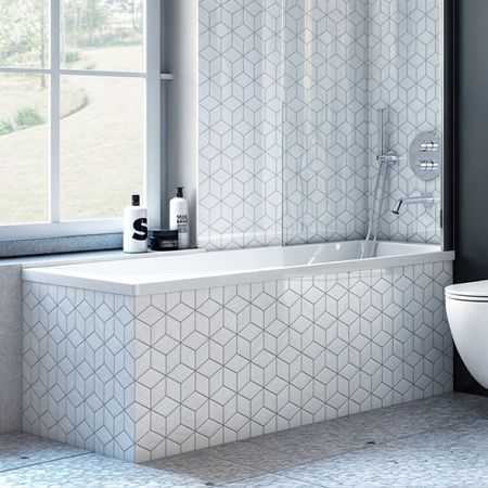 Oltens Langfoss Sela Set rechteckige Badewanne 140x70 cm Acryl mattweiß mit Badewannenabtrennung 115 cm 2-teilig, Chrom 18000900