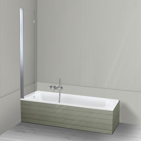 Oltens Lykke Sela set: rectangular bathtub 170x75 cm, white acrylic, with 115 cm two-piece bathtub screen, chrome 18013000