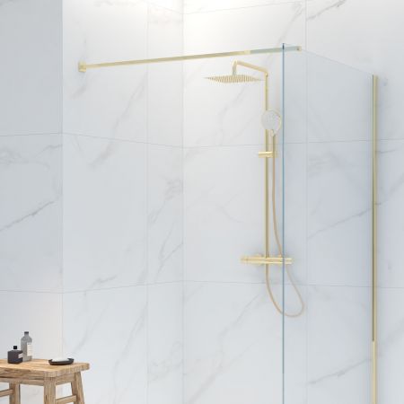 Oltens Atran (S) thermostatic shower set with square rainshower head gold gloss 36501800