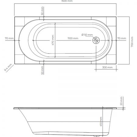 Oltens Lykke wanna 150x70 cm prostokątna akrylowa biała 10009000