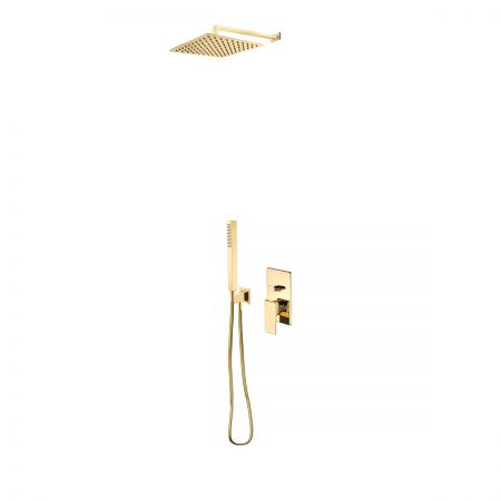 Oltens Gota Unterputzinstallation Kit mit 30 cm Vindel (S) Handbrause und Sog Brausegarnitur gold glänzend 36604800