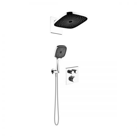 Oltens Onega (S) concealed bath and shower mixer set with Vann (S) rain shower head and Havis EasyClick (S) 3-function hand shower, chrome 36060100