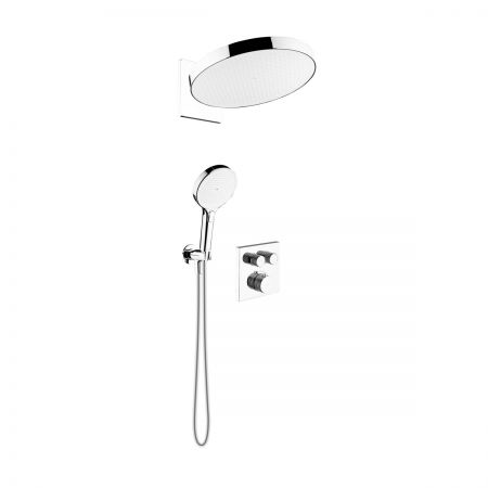 Oltens Onega (S) concealed bath and shower mixer set with Regna rain shower head and Luva EasyClick 3-function hand shower, chrome 36061100