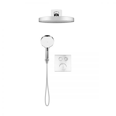 Oltens Onega (S) concealed bath and shower mixer set with Regna rain shower head and Luva EasyClick 3-function hand shower, chrome 36061100