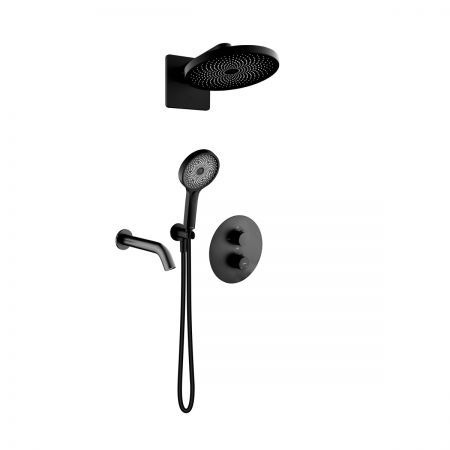 Oltens Katla set podomítková vanová a sprchová baterie s dešťovou sprchou Vann a 3funkční sprchovou hlavicí Havis EasyClick, matná černá 36065300