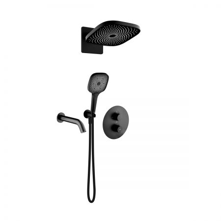 Oltens Katla set podomítkové vanové a sprchové baterie s dešťovou sprchou Vann (S) a 3funkční sprchovou hlavicí Havis EasyClick (S), matná černá 36066300