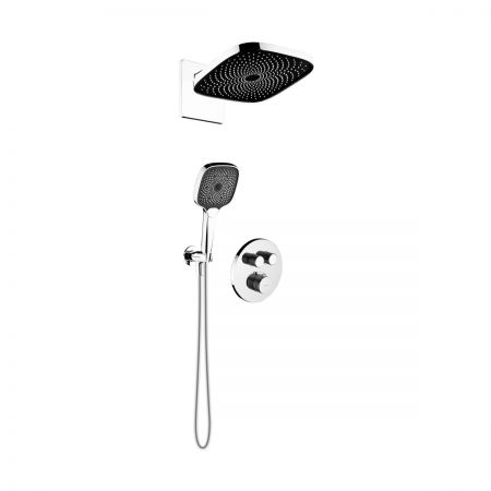 Oltens Onega concealed bath and shower mixer set with Vann (S) rain shower head and Havis EasyClick (S) 3-function hand shower, chrome 36069100