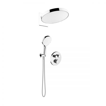 Oltens Onega concealed bath and shower mixer set with Regna rain shower head and Luva EasyClick 3-function hand shower, chrome 36070100