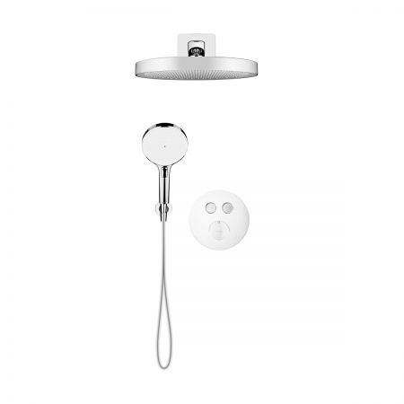 Oltens Onega concealed bath and shower mixer set with Regna rain shower head and Luva EasyClick 3-function hand shower, chrome 36070100