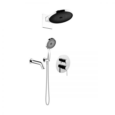 Oltens Rann concealed bath and shower mixer set with Vann rain shower head and Havis EasyClick 3-function hand shower, chrome 36074100